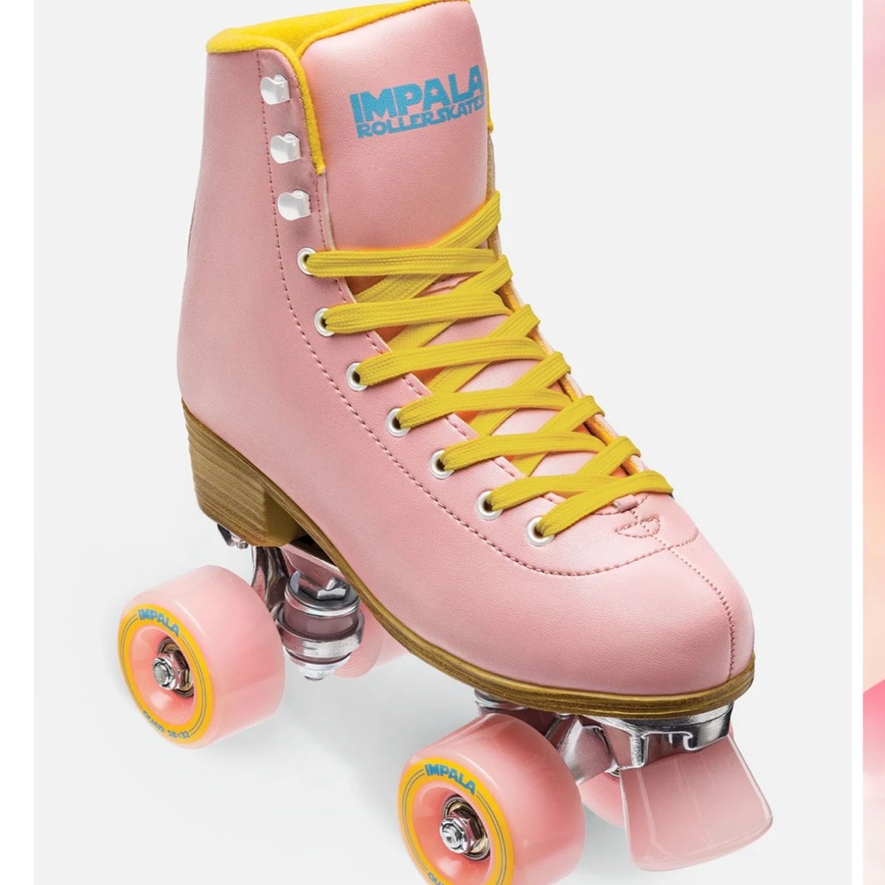 Impala Pink Roller Skates with Yellow Laces